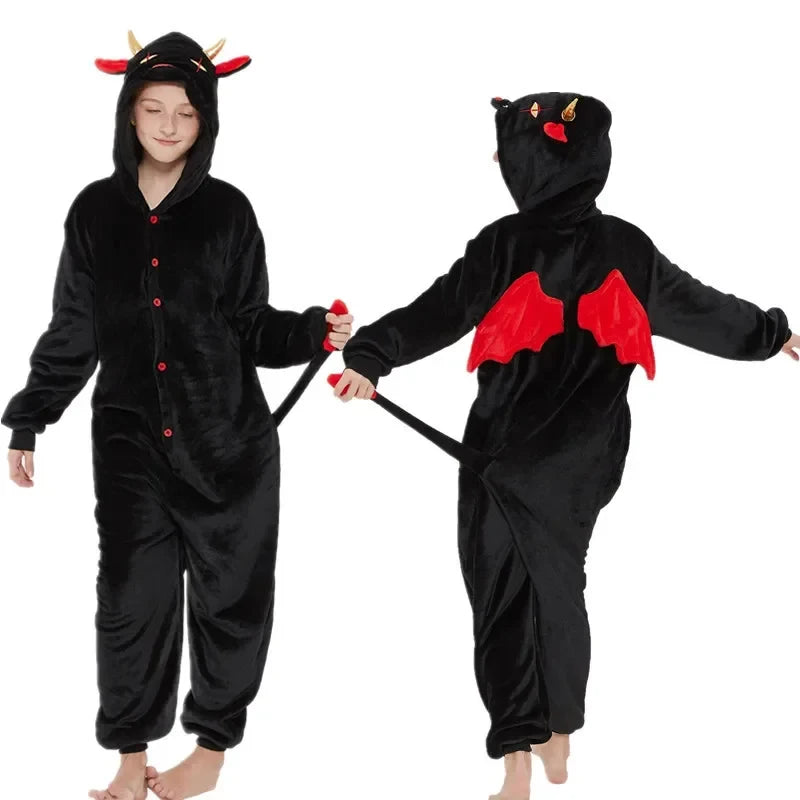 Kigurumi Diable Adulte — Combinaison Pyjama Polaire à Capuche Cornes