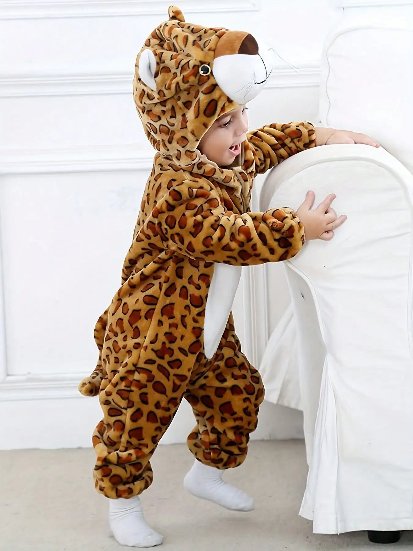 Grenouillère Léopard Bébé — Combinaison Pyjama Polaire à Capuche