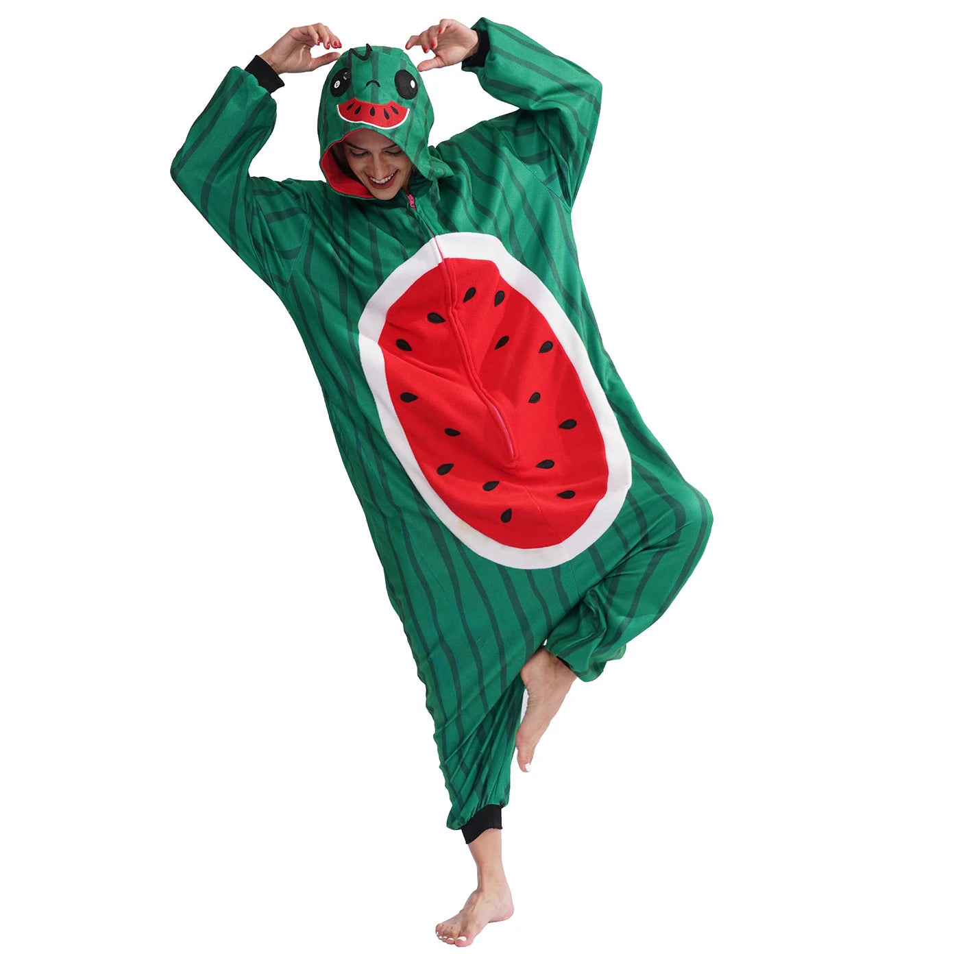 Kigurumi Pastèque — Combinaison Pyjama Adulte Verte et Rouge