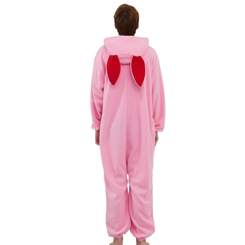 Grenouillère Rose Homme — Combinaison Pyjama Polaire à Oreilles de Lapin