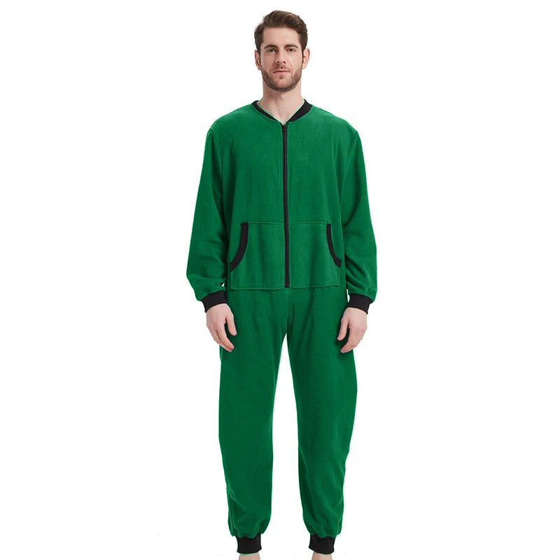 Pyjama combinaison homme bordeaux taille S porté position détendue