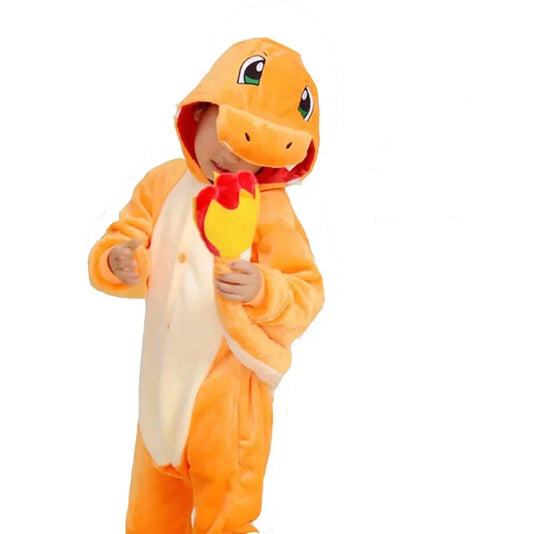 Kigurumi Salamèche Enfant — Combinaison Pyjama Polaire Orange