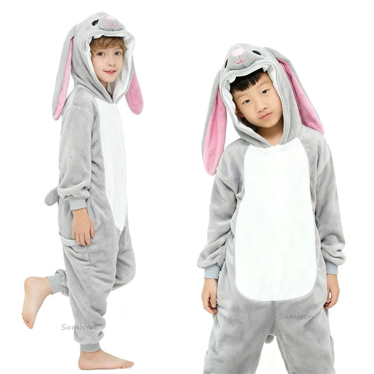 Grenouillère Lapin Enfant — Combinaison Pyjama Polaire Grise