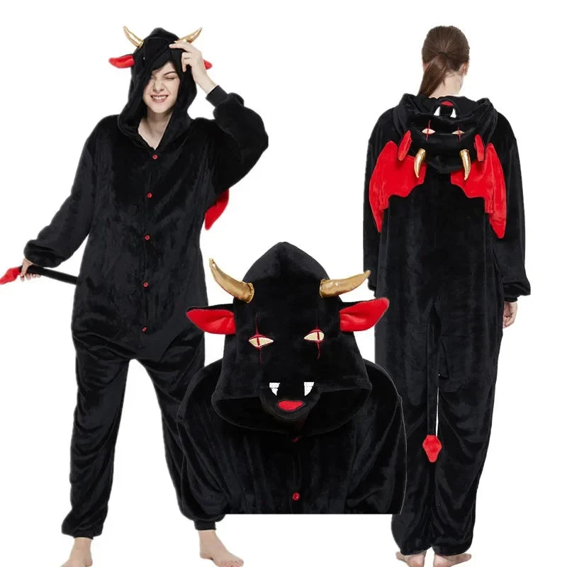 Kigurumi Diable Adulte — Combinaison Pyjama Polaire à Capuche Cornes