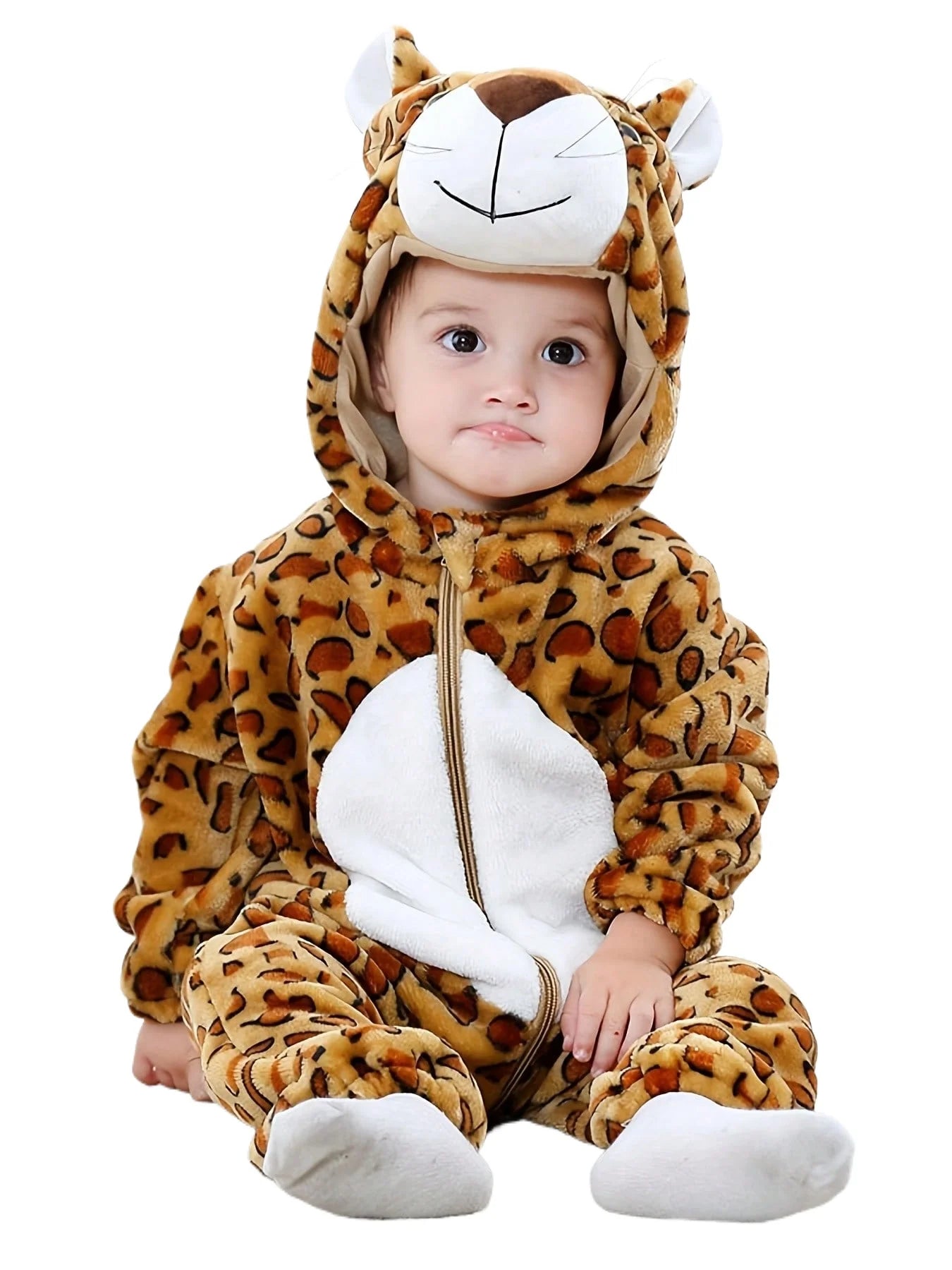 Grenouillère Léopard Bébé — Combinaison Pyjama Polaire à Capuche