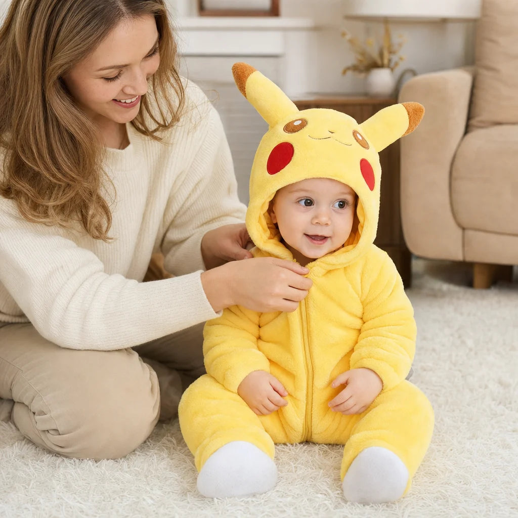 Kigurumi Pikachu Bébé — Combinaison Pyjama Polaire Jaune en situation