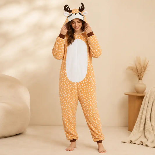 Grenouillère Biche — Combinaison Pyjama Polaire à Capuche