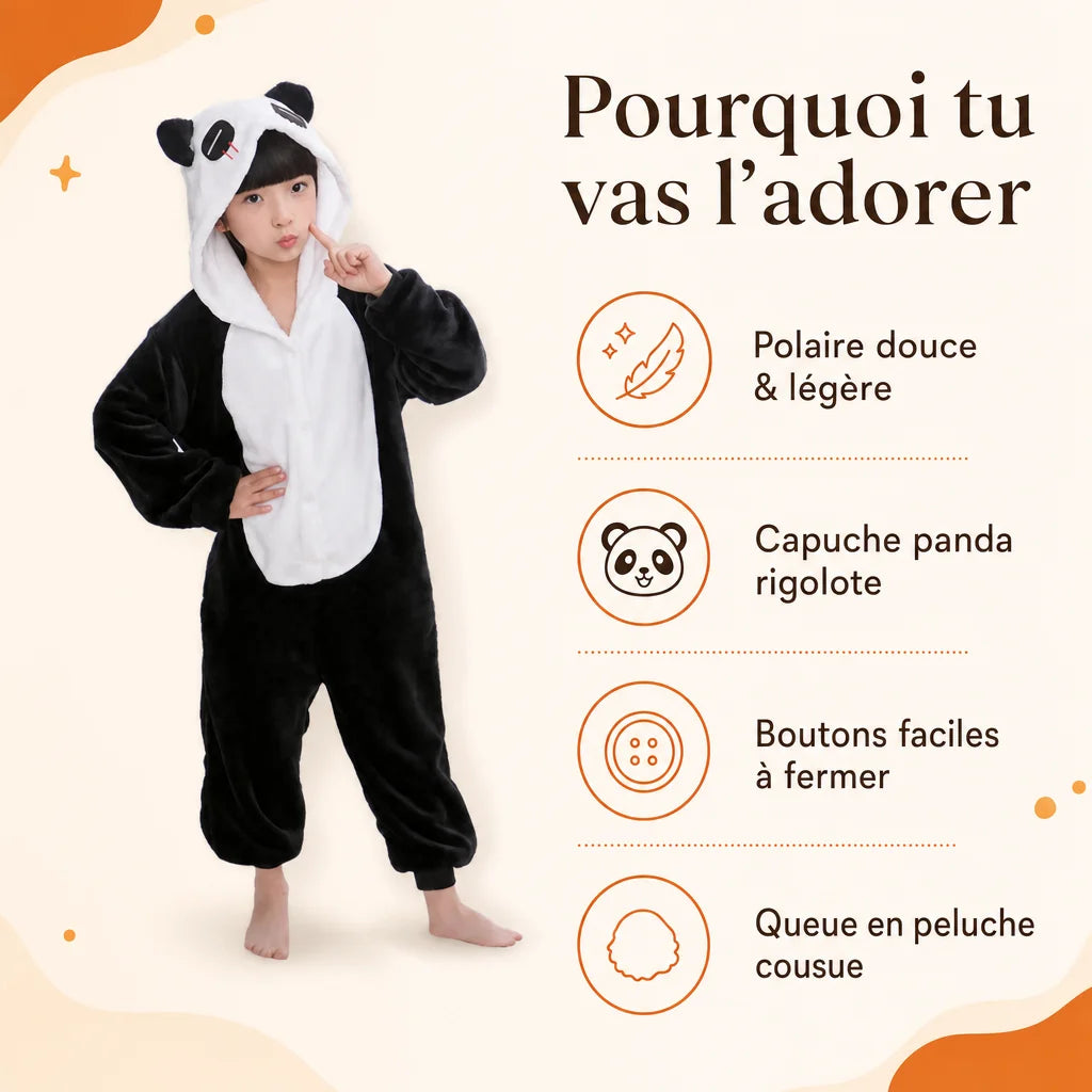 Grenouillère Enfant Panda — Combinaison Pyjama Polaire Noir et Blanc : benefices cles
