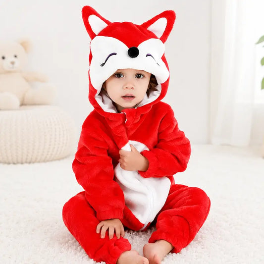 Grenouillère Renard Bébé — Combinaison Pyjama Polaire Rouge à Capuche