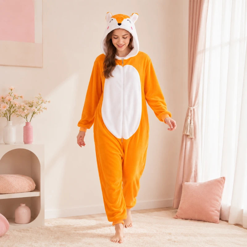 Grenouillère Renard — Combinaison Pyjama Polaire Orange (Enfant & Adulte)