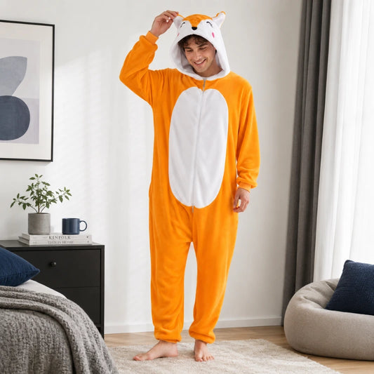 Grenouillère Renard — Combinaison Pyjama Polaire Orange (Enfant & Adulte)