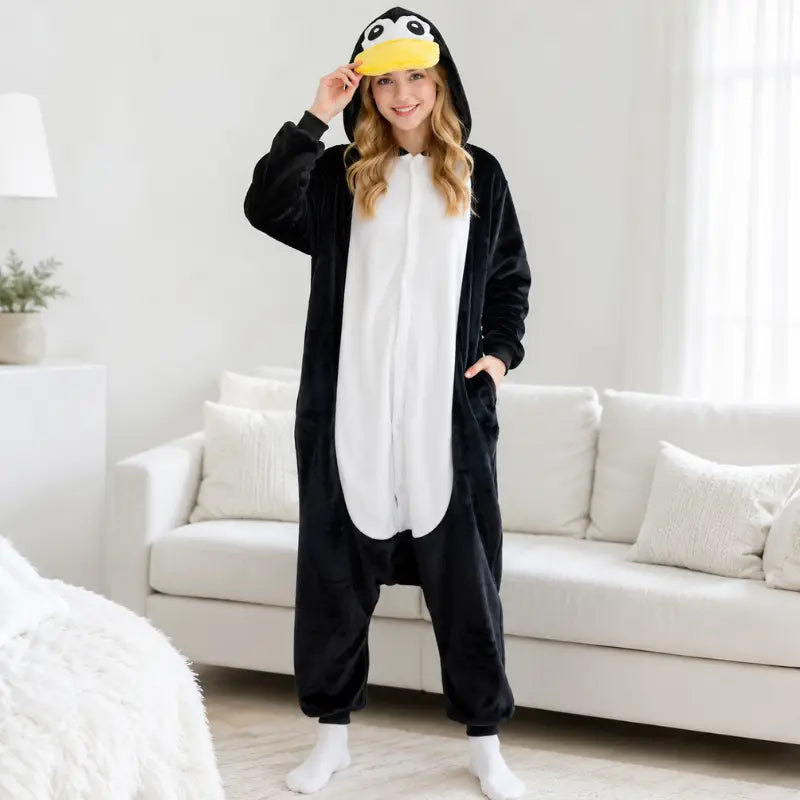 Kigurumi Pingouin — Combinaison Pyjama Polaire Noir et Blanc