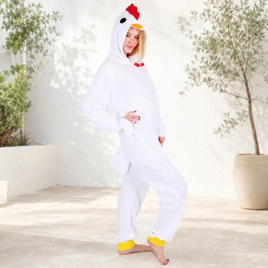 kigurumi poule blanc crête rouge bec jaune capuche - combinaison pyjama unisexe