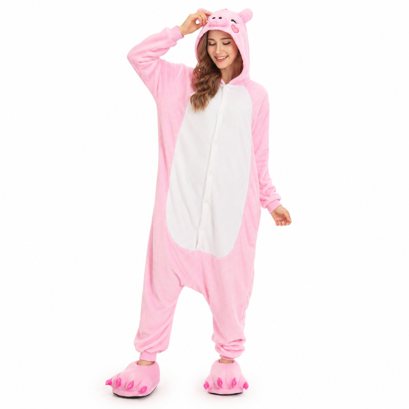 Grenouillère Cochon — Combinaison Pyjama Polaire Rose Adulte